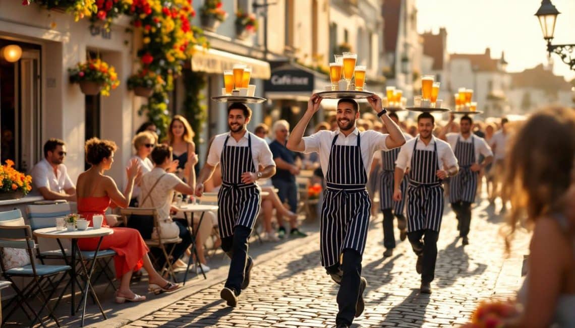 découvrez l'ambiance festive de port-en-bessin à travers les captivantes courses de garçons de café, un événement qui attire chaque année de nombreux touristes. plongez dans cette tradition locale riche en couleurs et en émotions, immortalisée par des photographies saisissantes qui témoignent de l'authenticité et de la joie de vivre de la région.
