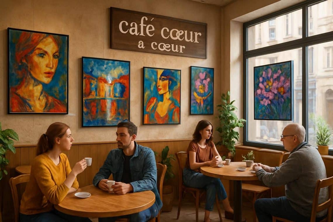 explorez les &oelig;uvres fascinantes de marie-pierre baillaud expos&eacute;es au caf&eacute; c&oelig;ur &agrave; c&oelig;ur, en plein centre d'al&egrave;s, pour une exp&eacute;rience artistique unique et chaleureuse.