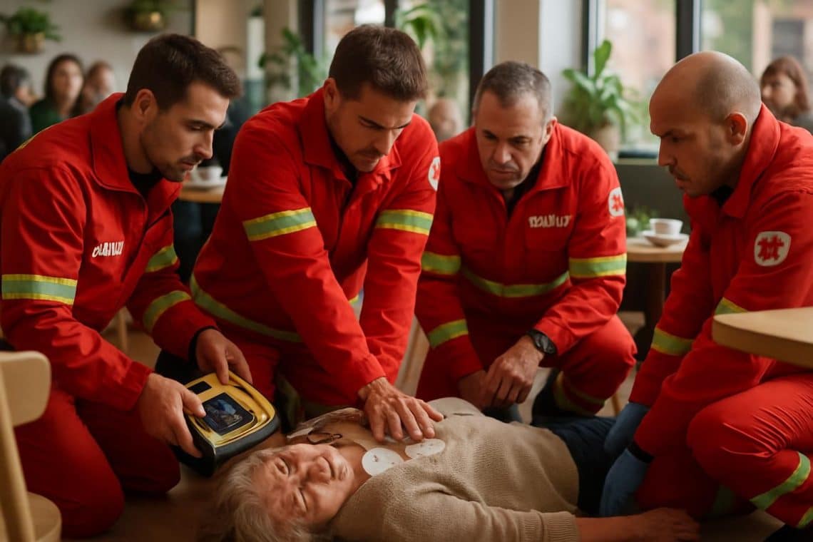 quatre hommes deviennent des héros du quotidien en intervenant rapidement pour sauver une sexagénaire en arrêt cardiaque dans un café.