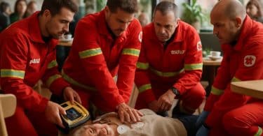 quatre hommes deviennent des héros du quotidien en intervenant rapidement pour sauver une sexagénaire en arrêt cardiaque dans un café.