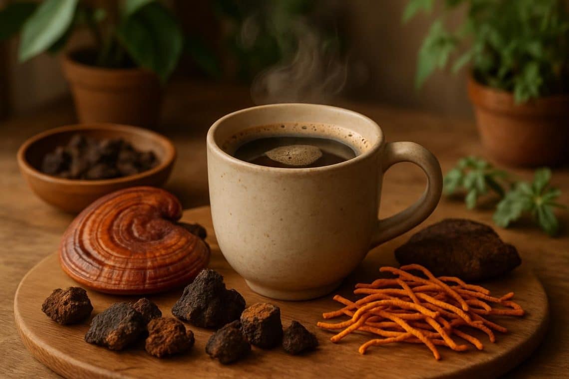 d&eacute;couvrez une infusion bien-&ecirc;tre unique alliant caf&eacute; et champignons adaptog&egrave;nes, pour une boisson surprenante riche en vertus revitalisantes et apaisantes.