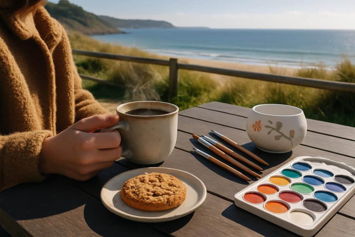 découvrez un moment convivial à pléneuf-val-andré : savourez un café accompagné d'un cookie tout en explorant la peinture sur céramique, une expérience créative et gourmande.