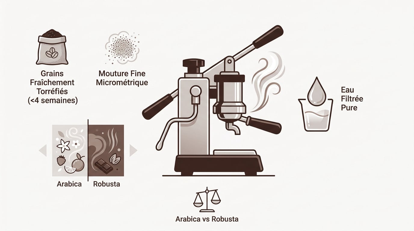 Infographie d&eacute;taillant les &eacute;tapes pour r&eacute;ussir un expresso parfait avec une machine manuelle