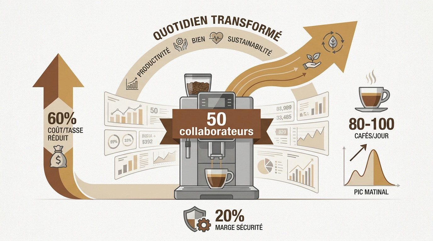 Machine à café à grain professionnelle installée dans un espace café moderne pour 50 personnes