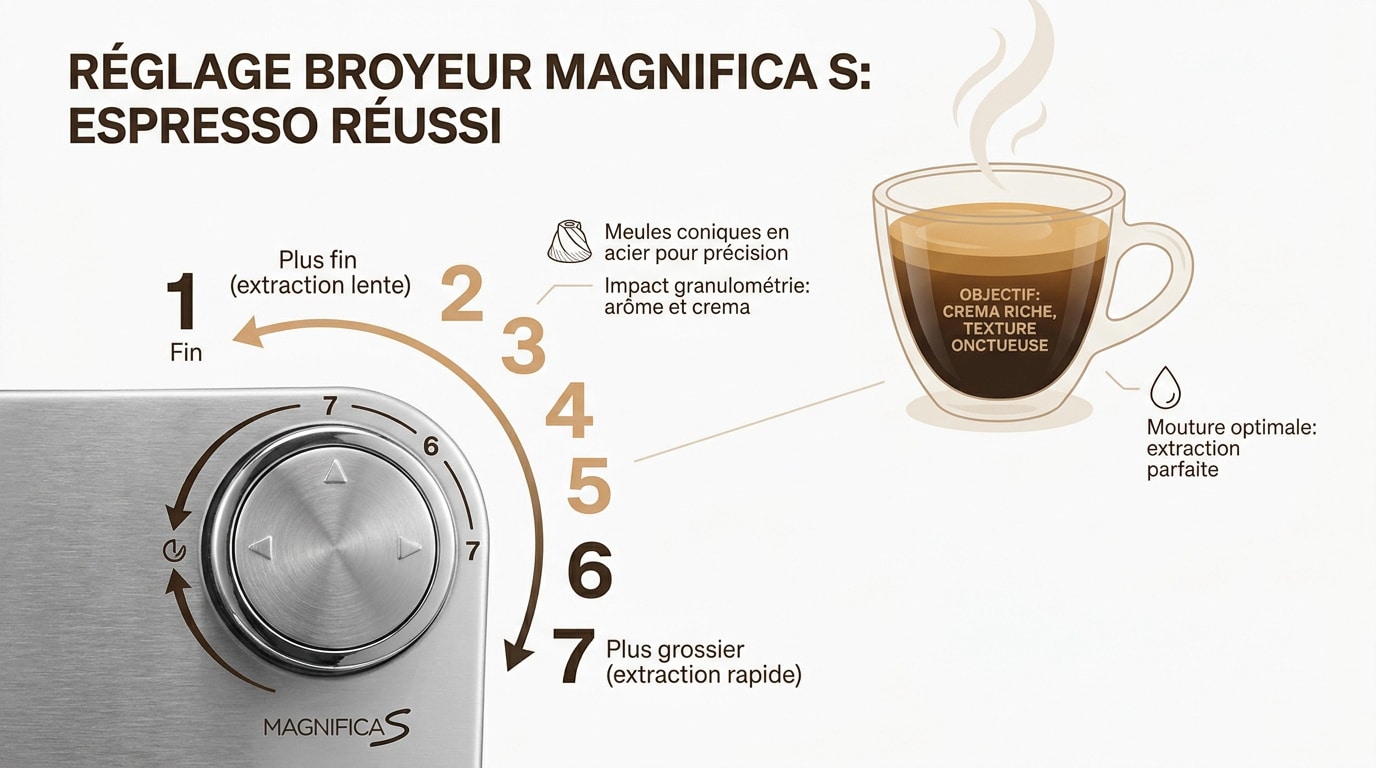 Réglage de la molette du broyeur sur une machine DeLonghi Magnifica S pour un espresso parfait