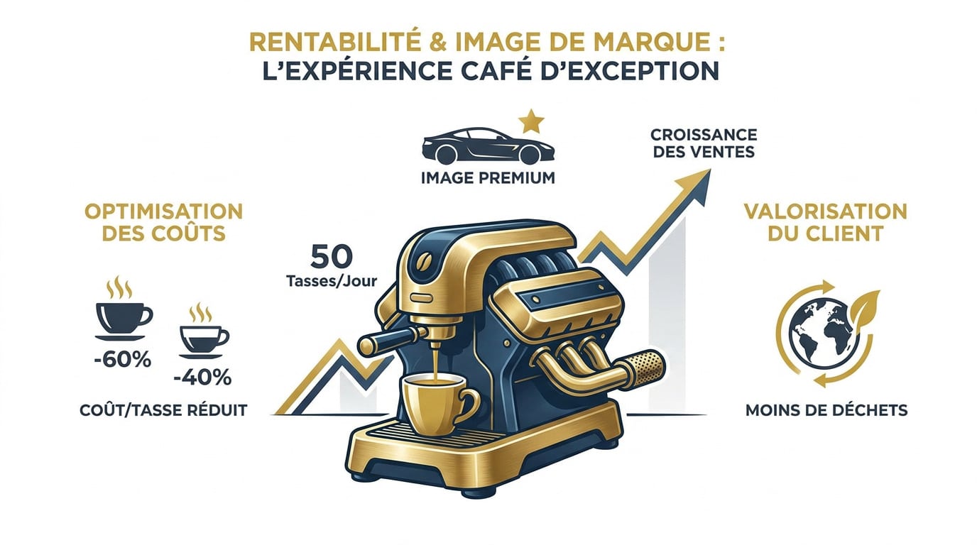 Machine &agrave; caf&eacute; grain professionnelle dans un showroom automobile premium