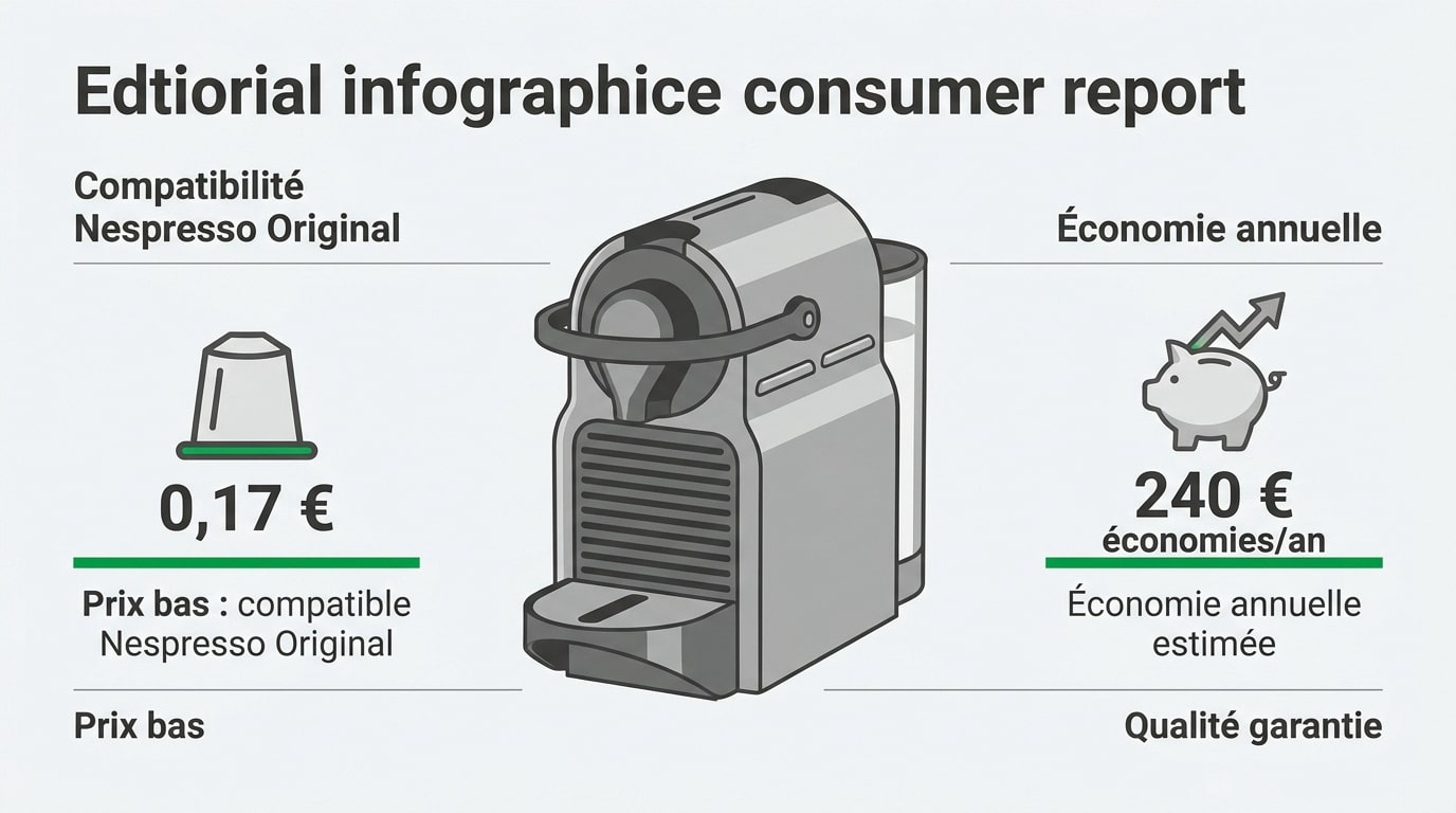 Infographie comparative des prix et &eacute;conomies entre capsules Lidl Bellarom et Nespresso officielles