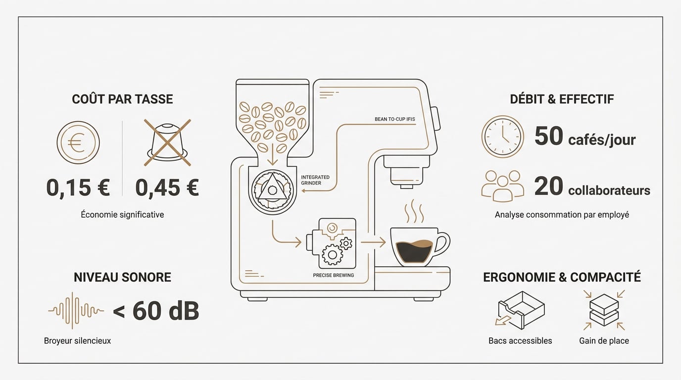 Analyse comparative du co&ucirc;t et de la performance d'une machine &agrave; caf&eacute; grain professionnelle pour open space