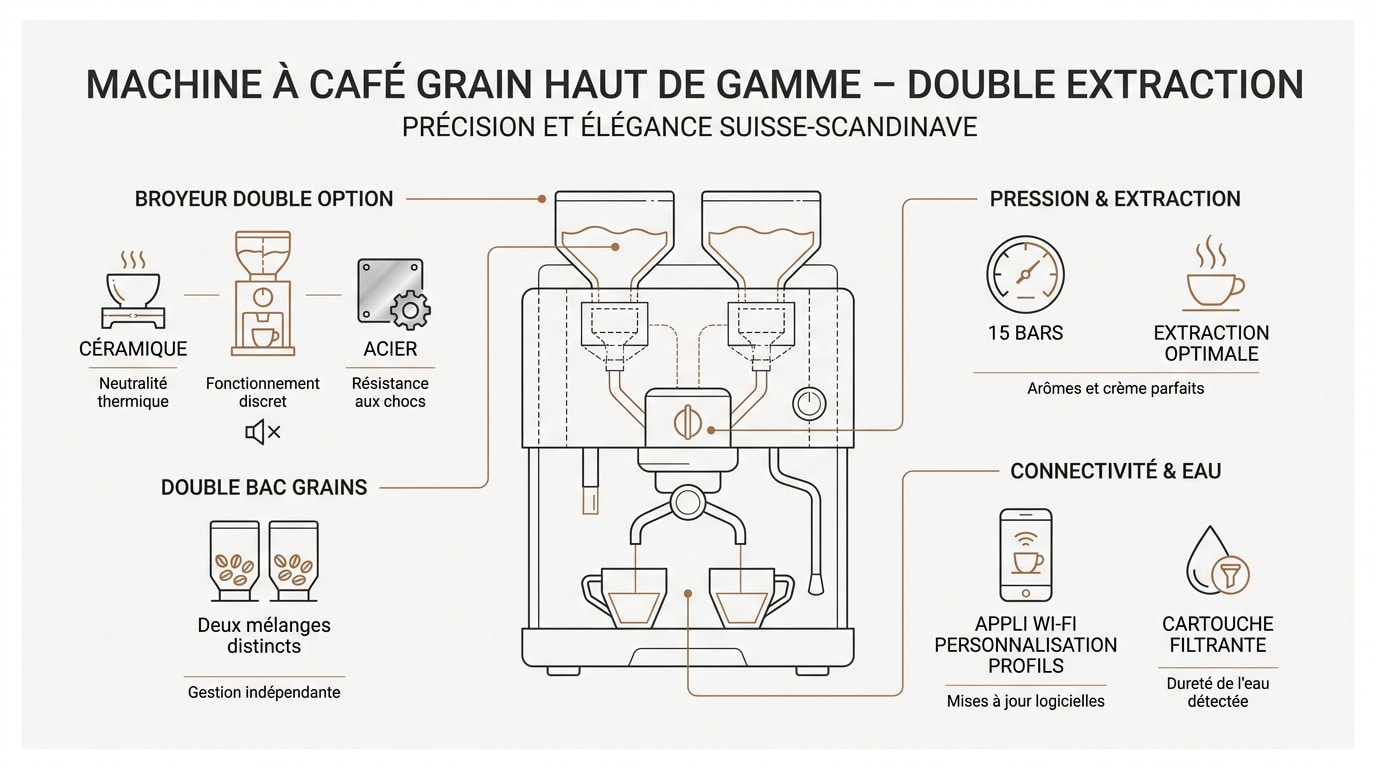 Machine &agrave; caf&eacute; grain haut de gamme avec double bac et interface num&eacute;rique